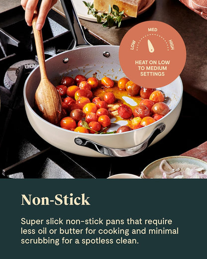 Caraway 4-Piece Fry Pan Set - Non-Stick Frying Pans (10.5” & 8”) & Non-Stick Sauté Pan - Non Toxic, PTFE & PFOA Free - Oven Safe & Compatible with All Stovetops (Gas, Electric & Induction) - Gray
