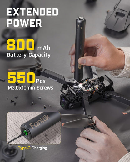 Fanttik E2 Ultra Mini Electric Screwdriver, Cordless Screwdriver, Max 0.6N.m, 50 Magnetic Bits, 5/32'' Hex, Magnetic Storage, Repair Tool for Electronics, Camera, Laptop, and PC Build (Grey)