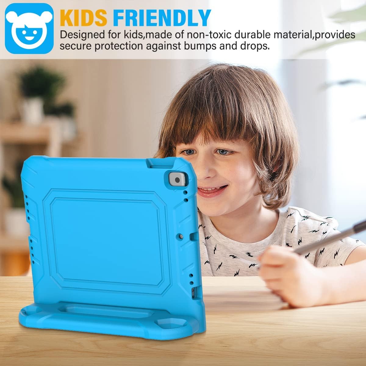SUPLIK Kids Case for iPad 9th/8th/7th Generation -10.2 inch 2021/2020/2019, Built with Screen Protector, Durable Shockproof Handle Stand Case for Apple iPad Gen 9/8/7, Blue