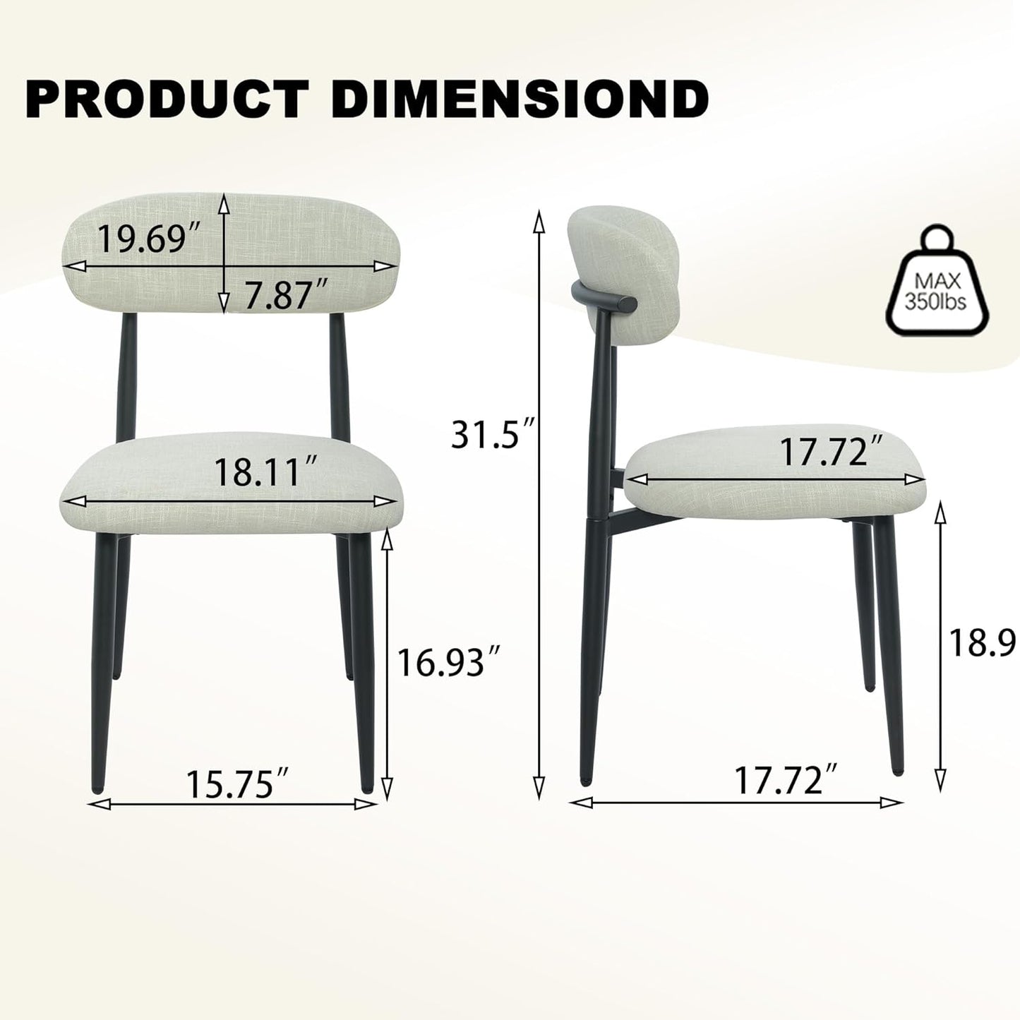 FREKEN Modern Upholstered Dining Chairs Set of 8, Mid-Century Metal Frame Linen Fabric Side Chair for Kitchen Dining Room, 350lbs Capacity, Beige