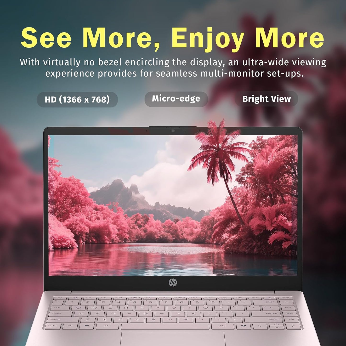 HP Stream 14" HD Laptop, Intel Processor N150, 16GB RAM, 416GB Storage (128GB UFS+288GB Docking Station Set), Intel Graphics, 1 Year Office 365, Copilot, Wi-Fi, HD Camera, Windows 11, Pink
