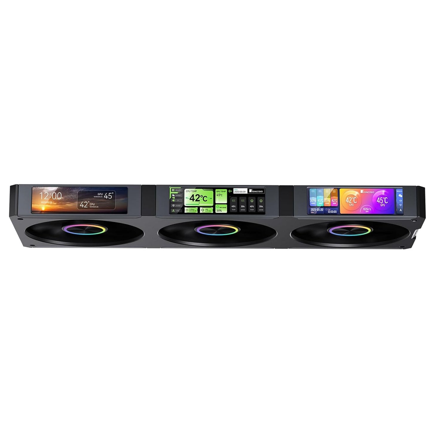 JONSBO ZC-360B 3.38"x3 Screen PC Fan,3 Magnetic 3.38 LCD Screen Control Software,Integrated Link Fan,Customize Display Patterns,Data,Video Upload and Playback,Screen Set Freely,Dual Ball Bearing,Black