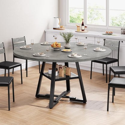 Jocoevol 51" Round Dining Table for 6,Kitchen Dining Room Circle Dinner Pedestal Table,Space Saving Wood Kitchen & Dining Room Furniture (Grey, 51In)