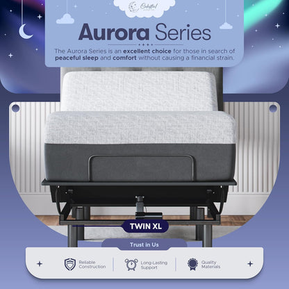 Celestial Aurora Adjustable Bed Base (Frame) + 8 inch Gel Memory Foam Mattress (Firm), Easy Assembly, Head and Foot Lift, Zero Gravity, Memory Positions, CertiPUR-US Bed - TwinXL