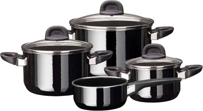 Silit Modesto Line 4-Piece Saucepan Set with Glass Lids Silargan Functional Ceramic Induction Saucepan Black