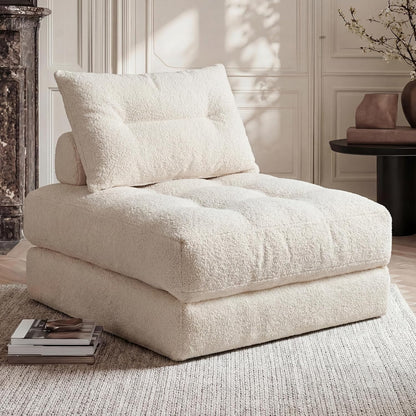 MONVANE Folding Sofa Bed, Fold Out Chair Bed with Pillow, Convertible Sleeper Chair for Living Room/Small Spaces, Foldable Lazy Sofa Bed Floor Chair, Comfy Teddy Velvet Couch Bed, Beige