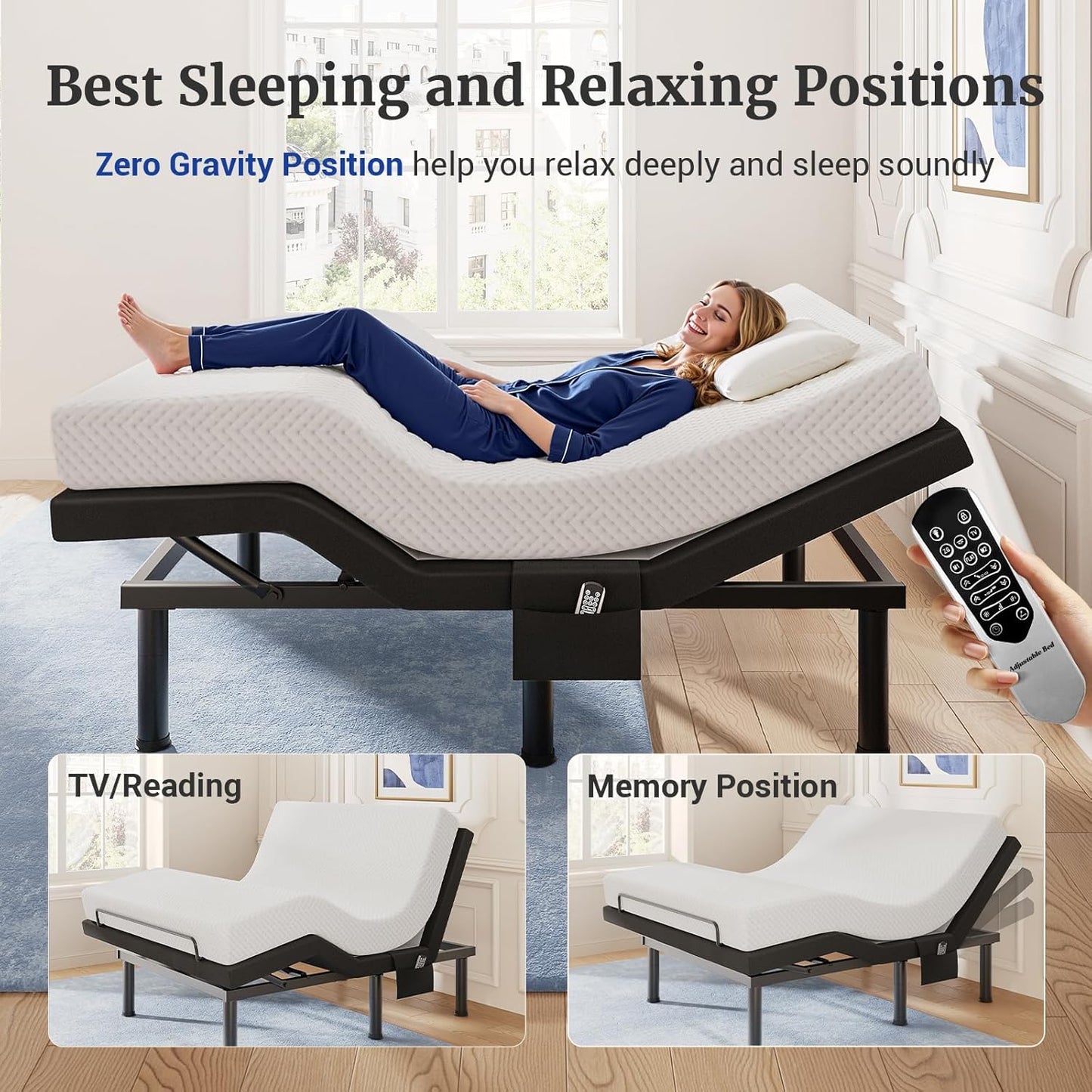 Tami Tami T600 Adjustable Bed Frame Split King Size with Remote & Massage - Syncable Electric Beds Bases, Zero Gravity, Dual Side USB, Nightlight, Quiet Motor, 5 Min Easy Assembly