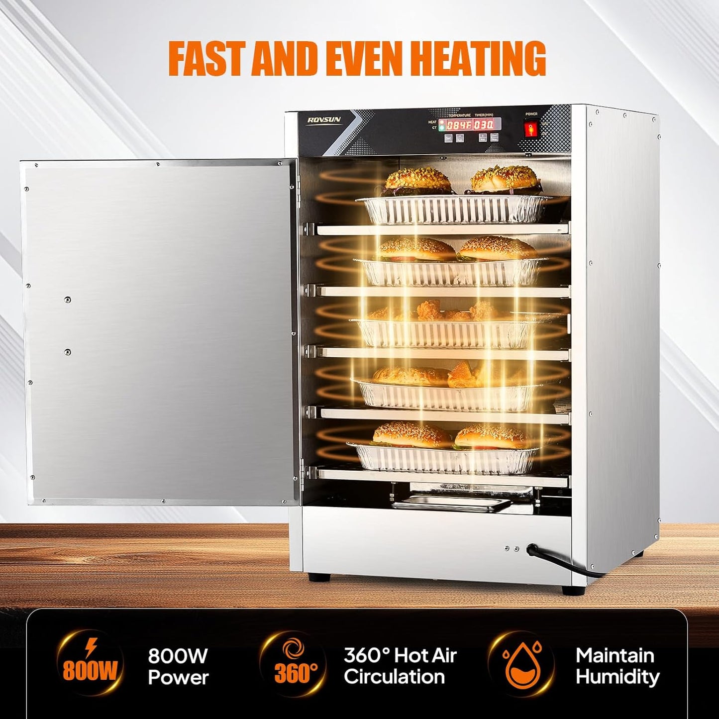 ROVSUN Hot Box Food Warmer Pizza Warmer w/Water Tray Removable Shelves, Hot Holding Cabinet Pretzel Warmer Commercial Electric Food Warmer Countertop for Restaurant Catering (5 Tier-Single Door)