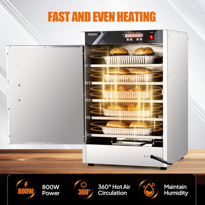 ROVSUN Hot Box Food Warmer Pizza Warmer w/Water Tray Removable Shelves, Hot Holding Cabinet Pretzel Warmer Commercial Electric Food Warmer Countertop for Restaurant Catering (5 Tier-Single Door)