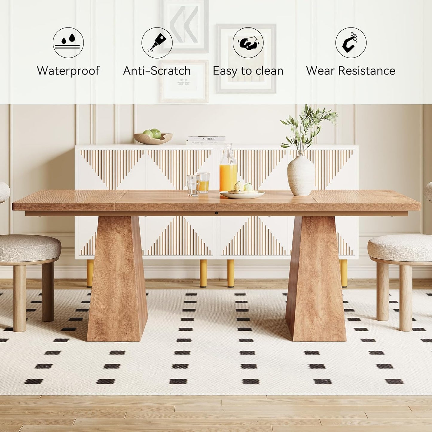LITTLE TREE Dining Table for 6 People, Wooden Table, Rectangle Furniture with Heavy Duty Legs, Modern Kitchen Table for Home, Dining Room, Oak