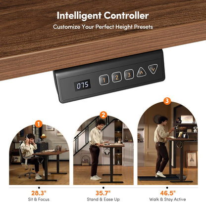 FEZIBO 40 x 24 Inchs Electric Standing Desk, Height Adjustable, Sit Stand Up, Computer Office Desk with Splice Board, Black Frame/Black Walnut Top