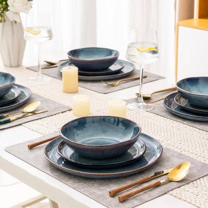 AmorArc Ceramic Dinnerware Sets,Handmade Reactive Glaze Stoneware Plates and Bowls Sets,Highly Scratch Resistant | Dishwasher & Microwave Safe Dishes Set,Service for 4 (12pc)
