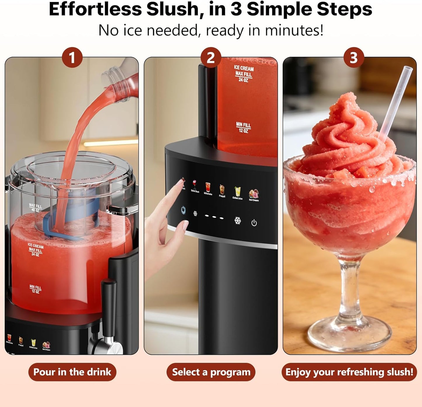 Slushie Machine, Ice Cream Maker, Slushy Machine for Home and Families, No ice needed with Rapid Chill & Temperature Control, Multi-function for Margarita, Frappé, Easy to Clean, Black