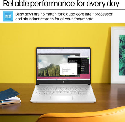 HP 14" Laptop 2025 Business Student Slim Computer, Lifetime MS Office, Copilot AI, Quad-Core Intel CPU, 16GB RAM, 628GB Storage (128GB UFS+500GB Ext), MarxsolAccessory, Wi-Fi 6, Win 11 Pro, Silver