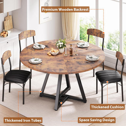 Jocoevol 51“ Round Kitchen Dining Room Table for 6-8, Circle Dining Dinner Table with Pedestal Metal Frame, Space Saving Wood Industrial Furniture for Small Space (Rustic Brown)