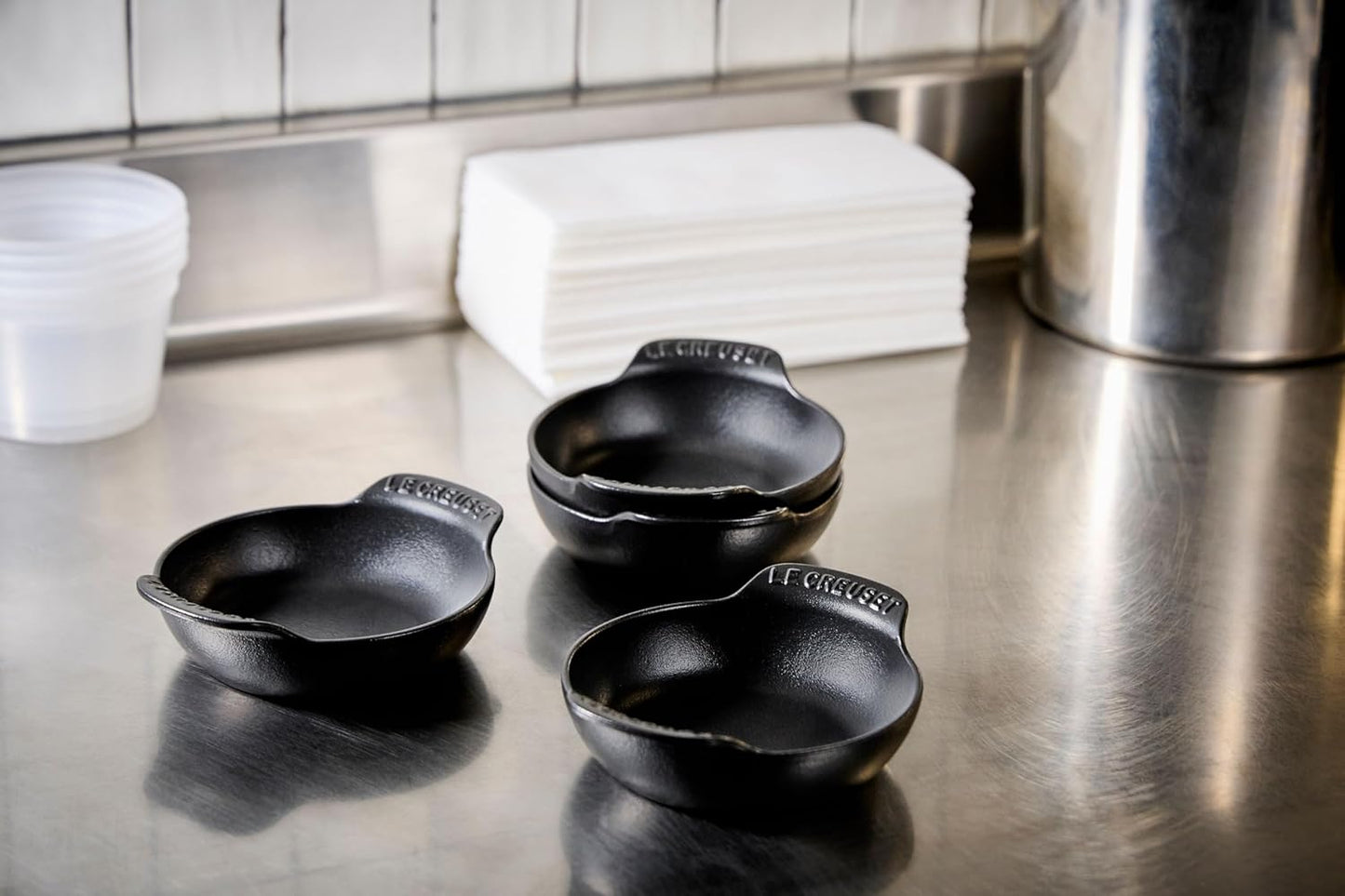 Le Creuset Enameled Cast Iron Gourmand Collection Set of 4 Mini Round Braiser,.3 qt., Matte Black
