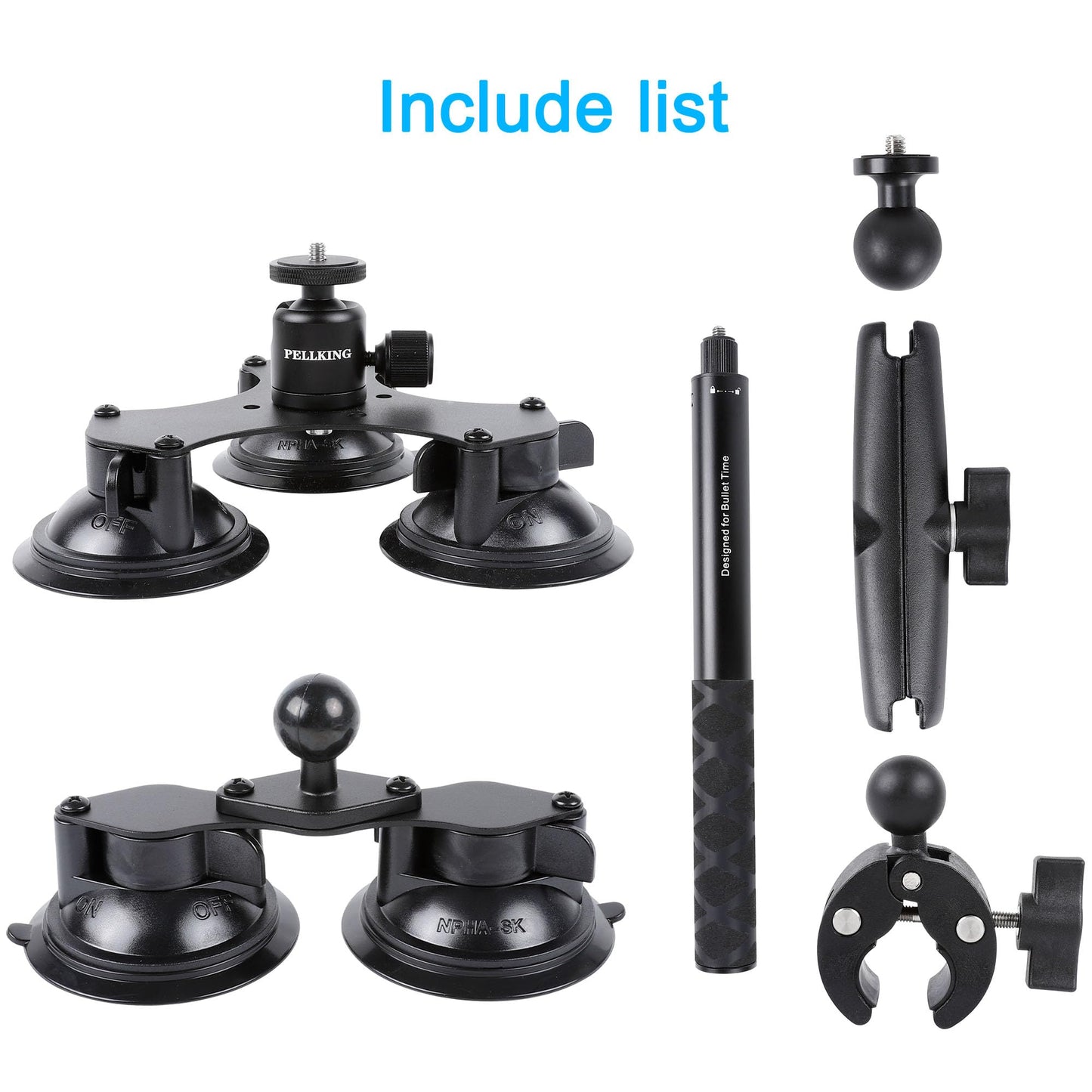 PELLKING Suction Car Mount for Insta360 and GoPro Cameras