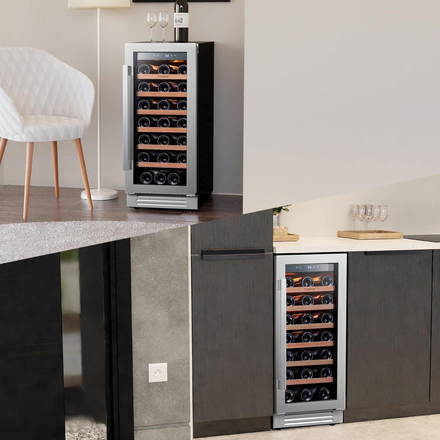 Ca'Lefort 15 Inch Wine Fridge, 33 Bottle Wine Cooler Refrigerator, 40-65°F Wine Refrigerator Glass Door, 3 LED Wine Fridge, Built-in or Freestanding Fridge for Home/Bar/Kitchen (3.0 cu.ft)