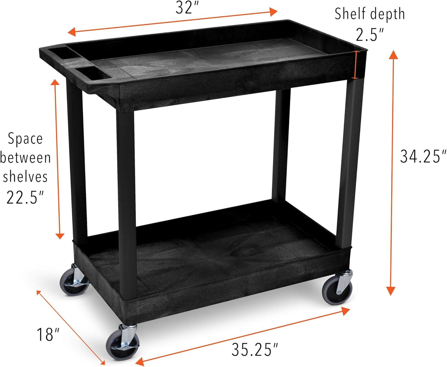 Stand Steady Original Tubstr 2 Shelf Utility Cart/Service Cart Supports up to 400 lbs. - Heavy-Duty Storage Cart for Garage, Warehouse, Kitchens, Plastic Tub Carts with Deep Shelves (Black, 32 x 18)
