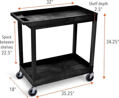 Stand Steady Original Tubstr 2 Shelf Utility Cart/Service Cart Supports up to 400 lbs. - Heavy-Duty Storage Cart for Garage, Warehouse, Kitchens, Plastic Tub Carts with Deep Shelves (Black, 32 x 18)