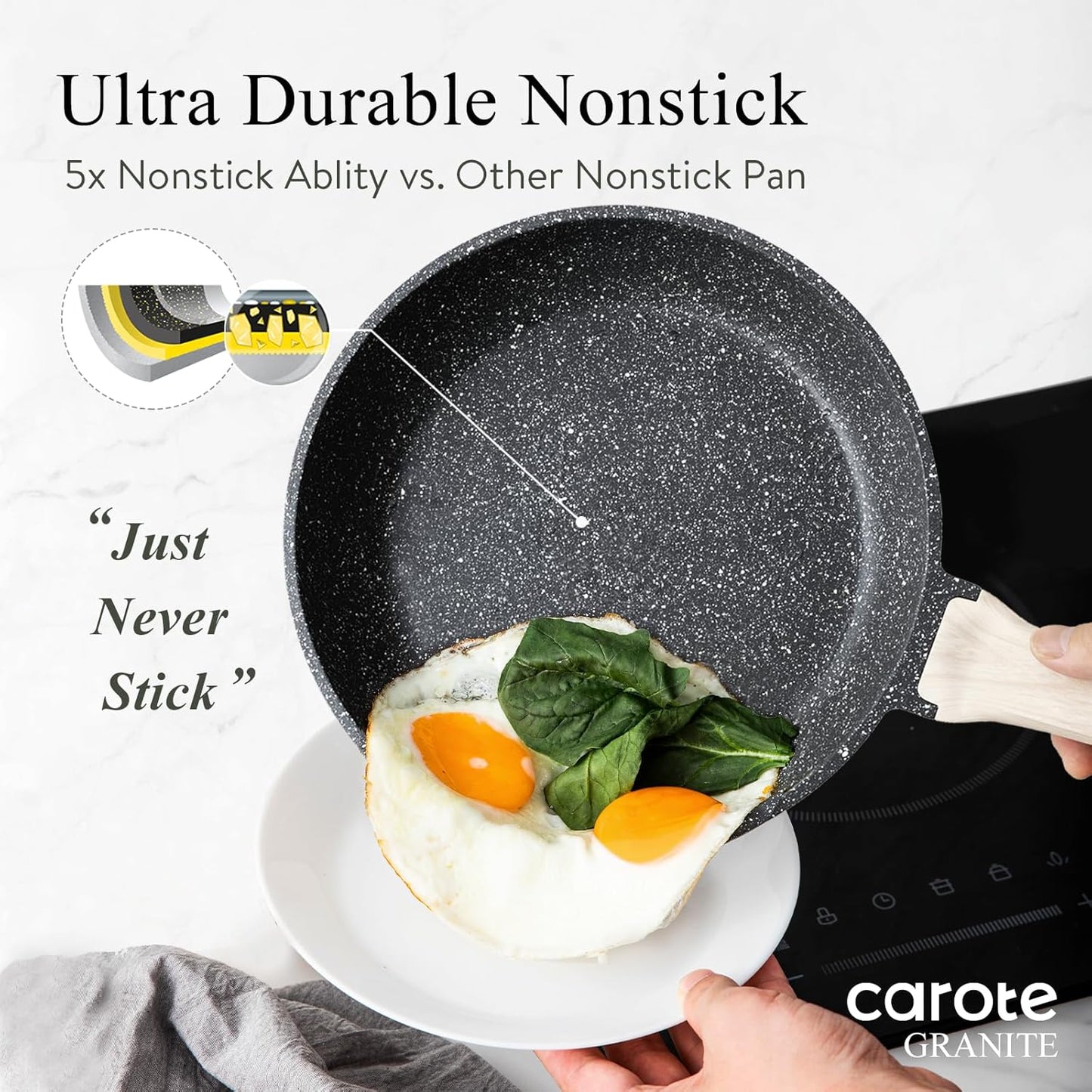 CAROTE 44pcs Pots and Pan Set Nonstick, Cookware Sets, Cooking Set Non Stick, Induction Cook Ware with Bakeware Set, Kitchen Knife Set