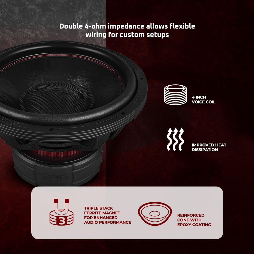 DS18 EXL-TR15.4D 15" Subwoofer Triple Stack with Reinforced Cone with Epoxy Coating for Enhanced Audio Performance, 2500 Watts RMS 4" Dvc 4-Ohm, Pro Audio SPL Car Subwoofer