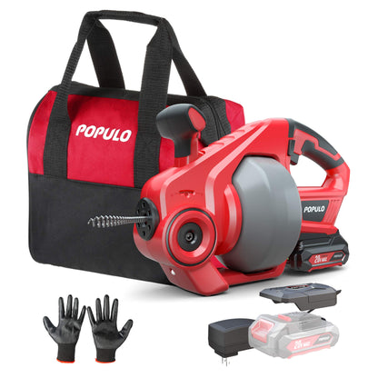 POPULO POPULO 20V Cordless Drain Auger - 25Ft Auto-Feed