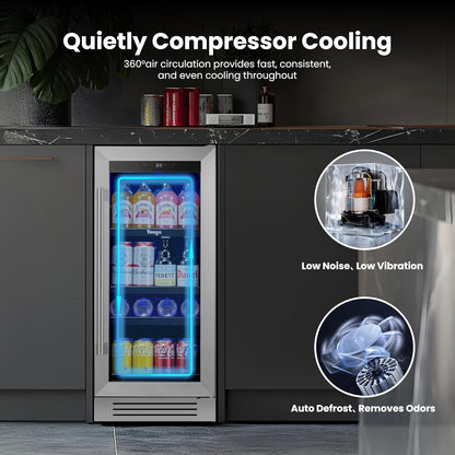 Yeego 15 inch Built-In Beverage Refrigerator (2 Pack) – Compact Drink Cooler with Glass Door, Auto Defrost Mini Wine & Beer Fridge for Cans and Bottles, Under Counter & Freestanding