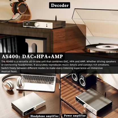 SMSL AS400 MA5332MS Power Amplifier CS43131 165W x 165W DAC Headphone Amp, USB/Coax/Opt/HDMI ARC/RCA/Phono Input 2.1 Channel Speaker/Subwoofer 4.4mm/6.35mm Headphone Output, MQA DAC Class D Amplifier