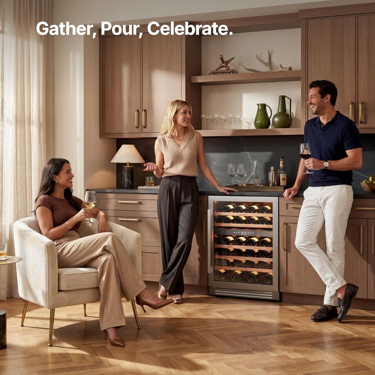 Ca'Lefort 24 Inch Wine Fridge, 52 Bottles Dual Zone 40-65°F Wine Cooler, Adjustable Shelves & 3 LED Light, Wine Refrigerator with Glass Door, Built-in Under Counter Freestanding for Home/Kitchen/Bar