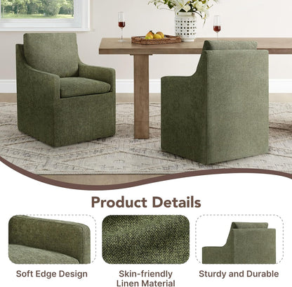 KISLOT Upholstered Dining Chairs Set of 4, Modern Dining Room Chairs with Casters & Washable Cover, Rolling Accent Chair with Hidden Storage for Kitchen, Farmhouse, Living Room, Green, 4 Box
