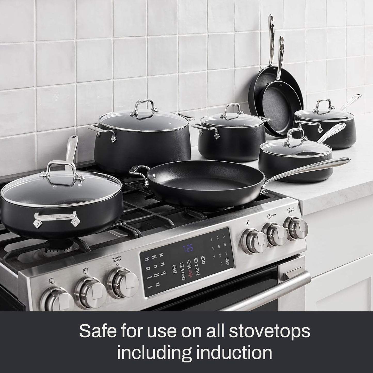 All-Clad HA1 Expert Hard Anodized Nonstick Cookware Set (13 Piece) Pots, Frying Pans, Dishwasher-Safe, Oven-Safe Up to 500°F Compatible with All Stovetops (Gas, Electric & Induction) - Black