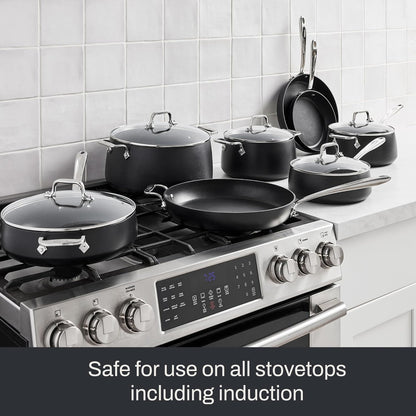 All-Clad HA1 Expert Hard Anodized Nonstick Cookware Set (13 Piece) Pots, Frying Pans, Dishwasher-Safe, Oven-Safe Up to 500°F Compatible with All Stovetops (Gas, Electric & Induction) - Black