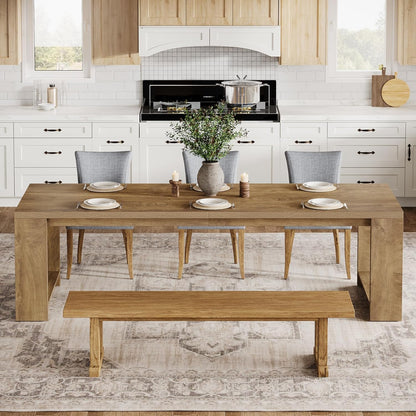 Tribesigns 86.61-Inch Dining Table for 6 People, Modern Narrow Long Kitchen Table with Pedestal Base, Farmhouse Extra Long Rectangular Dining Room Furniture, 27.56 x 86.61 x 29.53 Inches, Oak