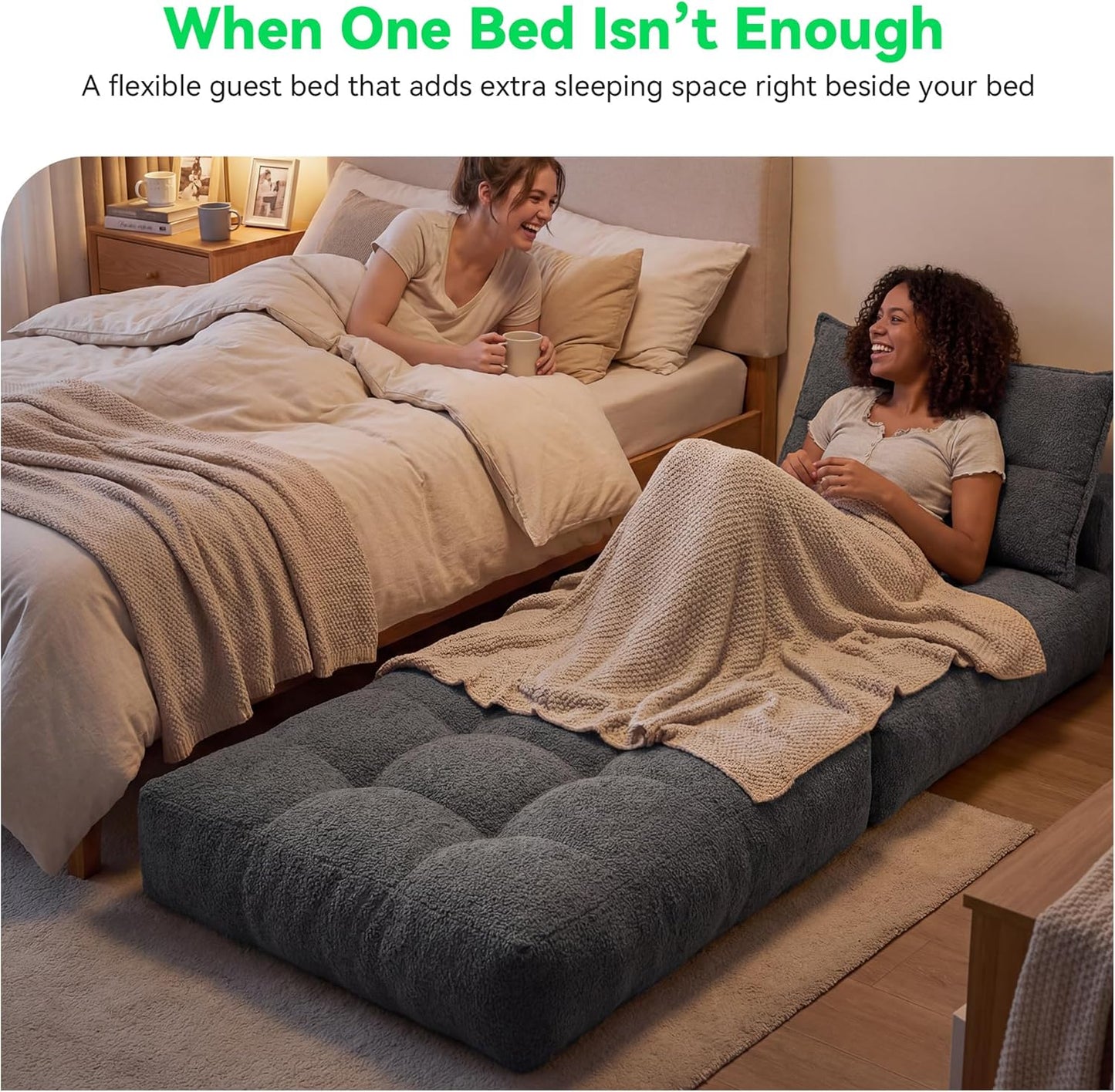 MONVANE Folding Sofa Bed, Fold Out Chair Bed with Pillow, Convertible Sleeper Chair for Living Room/Small Spaces, Foldable Lazy Sofa Bed Floor Chair, Comfy Teddy Velvet Couch Bed, Dark Grey