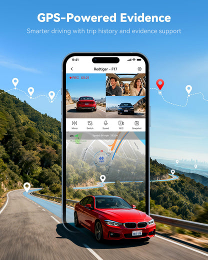 REDTIGER F17 4K Triple Channel Dash Cam with WiFi & GPS