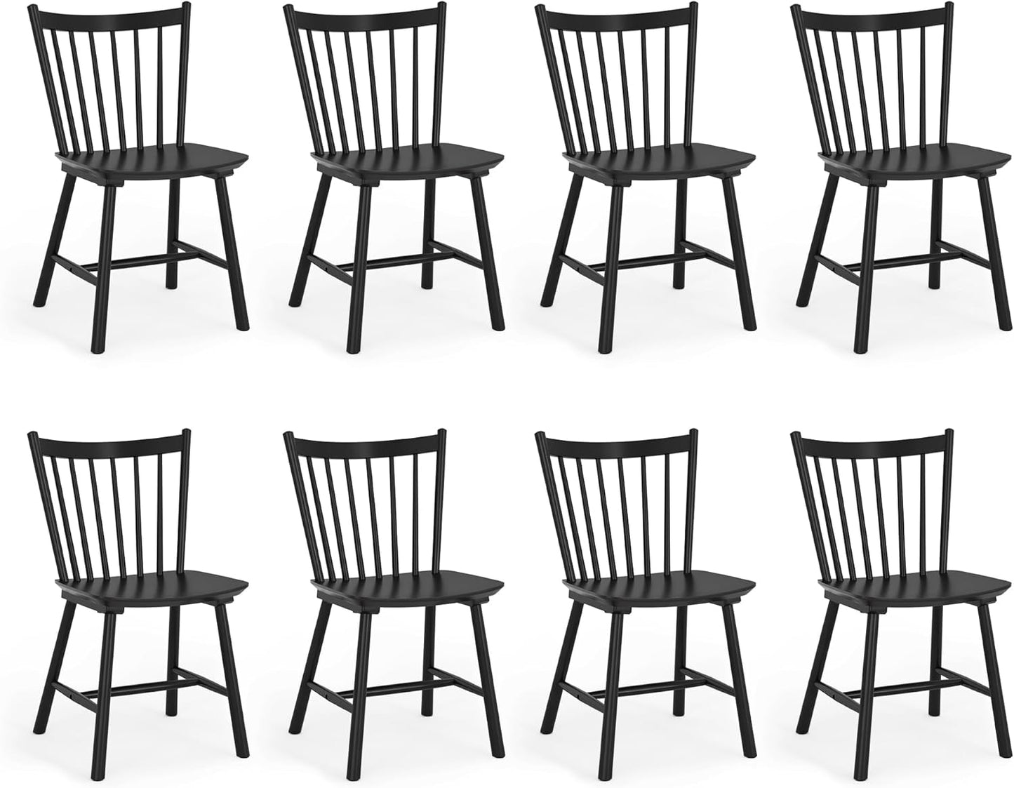 LUE BONA Upgraded Dining Chairs Set of 8, Farmhouse Wooden Spindle Back Kitchen Chairs, Windsor Dining Chairs for Kitchen and Dining Room, Black