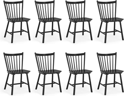 LUE BONA Upgraded Dining Chairs Set of 8, Farmhouse Wooden Spindle Back Kitchen Chairs, Windsor Dining Chairs for Kitchen and Dining Room, Black