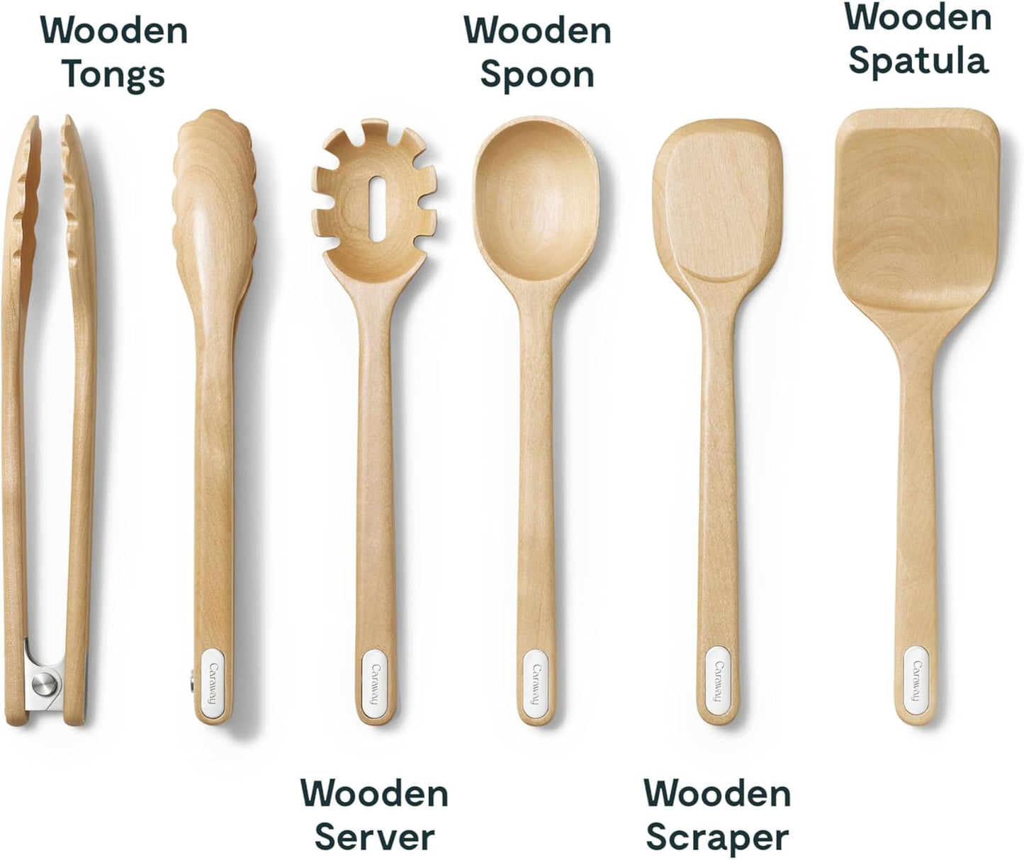Caraway 14-Piece Kitchen Prep Set - Kitchen Knife Set & Wooden Utensil Set - Made With Premium German Steel Blades & FSC-Certified Birch Wood - Non-Toxic Materials - Includes Organizer - Cream