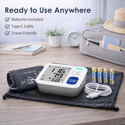 Blood Pressure Monitors for Home Use Upper Arm, Automatic Accurate BP Cuff 9"-17" with 4" LCD Screen, 2 x 90 Memory & HR Detection, Digital BP Machine with USB Cable 4 AAA Batteries & Storage Bag