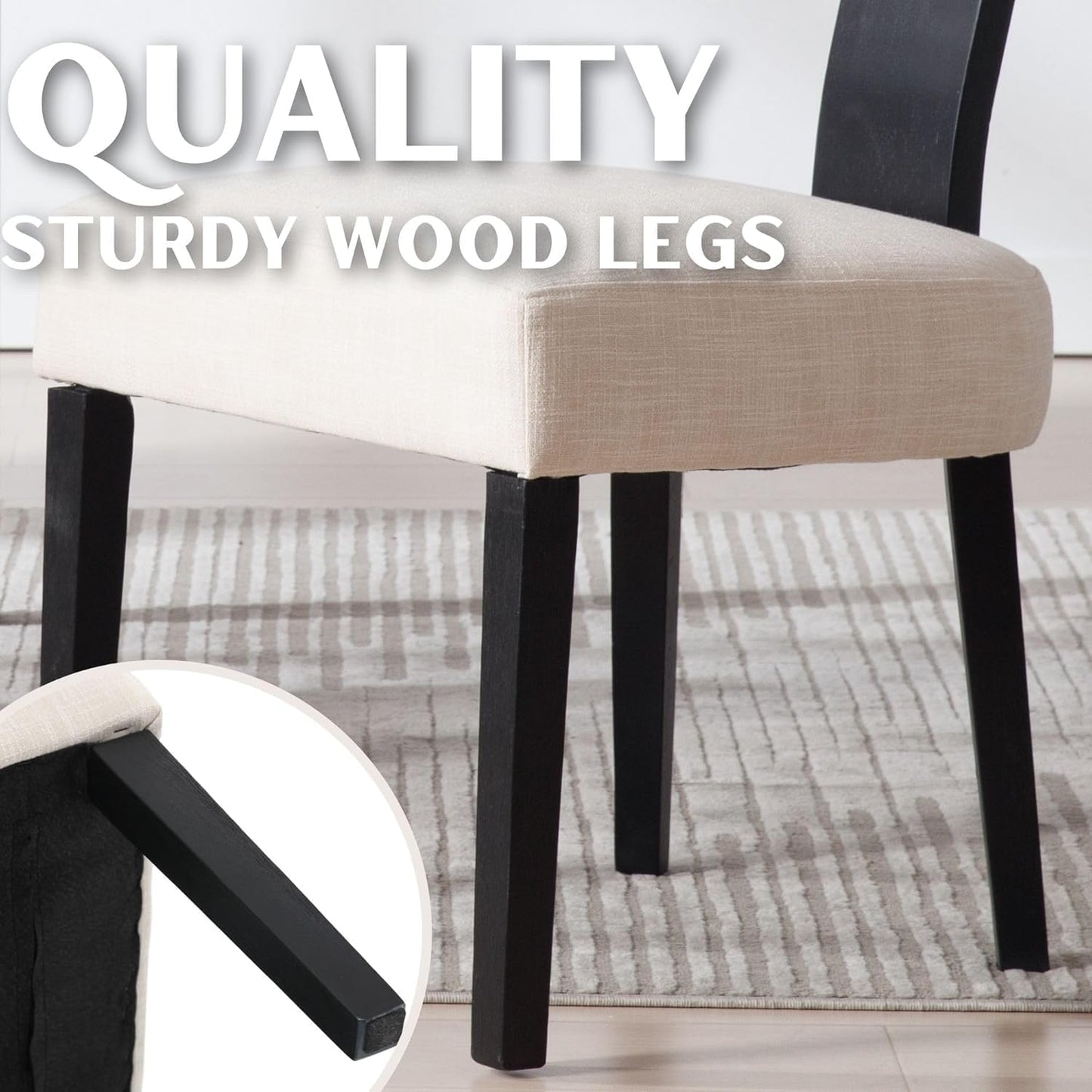 RIVOVA Rattan Dining Chairs Set of 6, Modern Dining Chair Kitchen Dining Room Chair, Curved Cane Back Upholstered Linen Fabric Dining Chair with Black Wood Frame, Beige