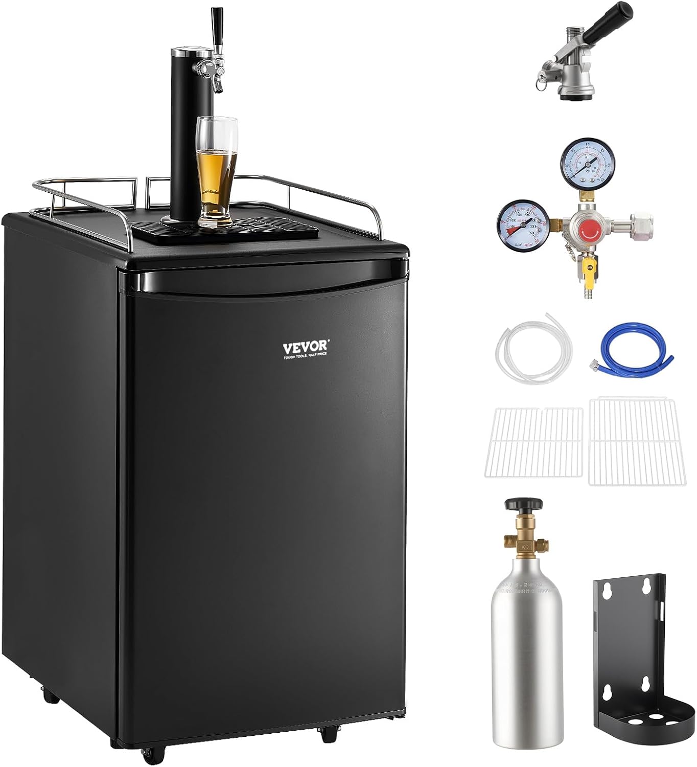 VEVOR Beer Kegerator, Single Tap Commercial Draft Beer Dispenser for D system, Full Size Keg Refrigerator with 5lbs CO2 Tank, Hold 2 Sixth / 2 Ball lock keg, Black