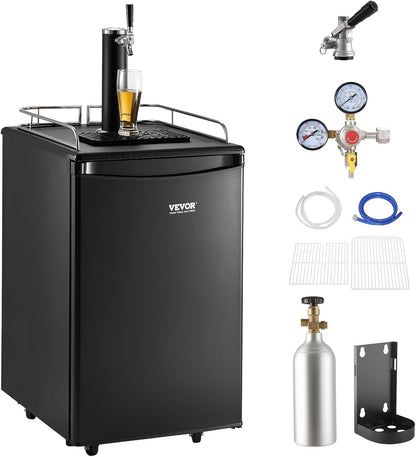 VEVOR Beer Kegerator, Single Tap Commercial Draft Beer Dispenser for D system, Full Size Keg Refrigerator with 5lbs CO2 Tank, Hold 2 Sixth / 2 Ball lock keg, Black