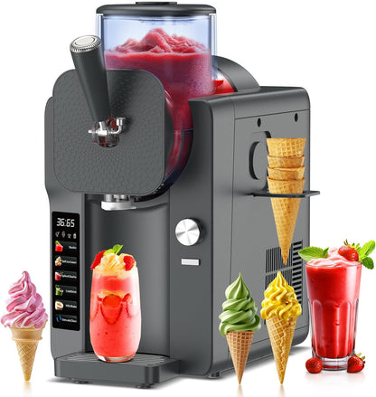 Ice Cream Maker, Slushie Machine for Home, Slushy Machine 70 oz Margarita Machine with 6 Preset Programs for Ice Cream, Milkshake, Cocktail, Frappés, 9-level Adjustable Thickness, Gray