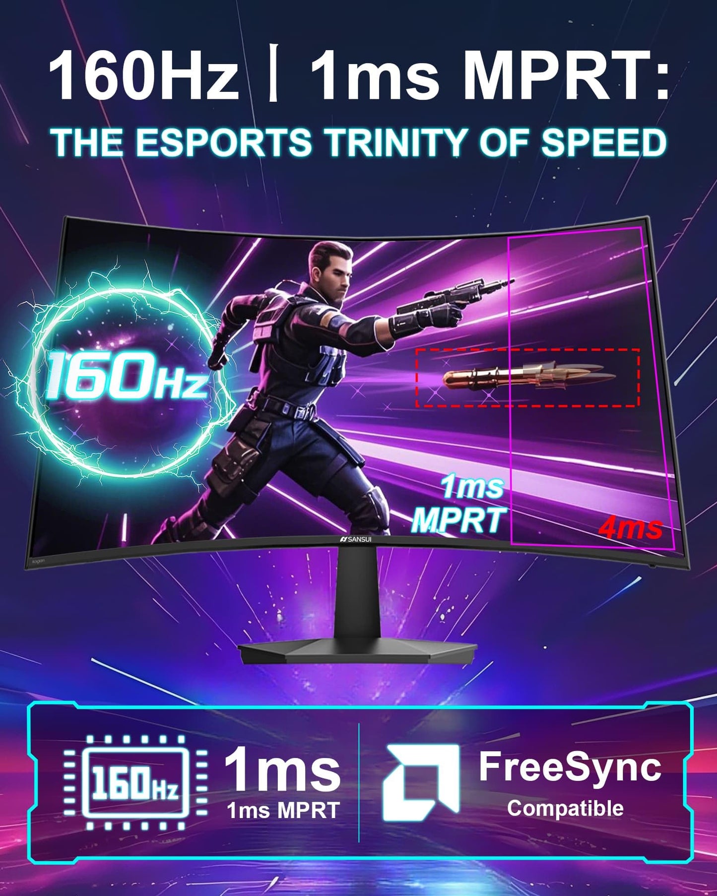 SANSUI 27-Inch Curved 160Hz Gaming Monitor FHD 1080P
