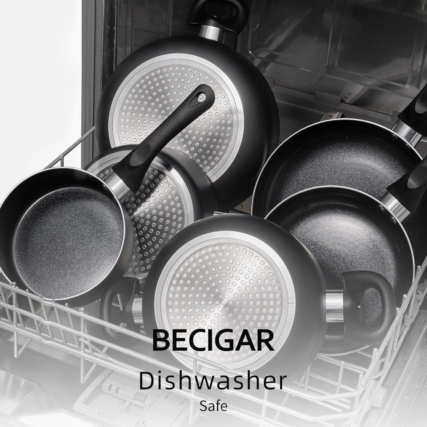 BECIGAR 8pcs Black Ceramic Pots and Pans Set, Cooking Pan Set,Cooking Pot Set Ceramic Pan Set, Nonstick Cookware Set, Induction Safe Kitchen Cooking Set with Frying Pans, Saucepans, shovel and Ladle
