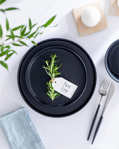 32 Piece Black Dinnerware Set for 8 | Matte Black Plates and Bowls Sets, Modern Stoneware Black Dishes Set | Scratch Resistant, Dishwasher & Microwave Safe | Matte Black Finish Ultra-Chic & Modern