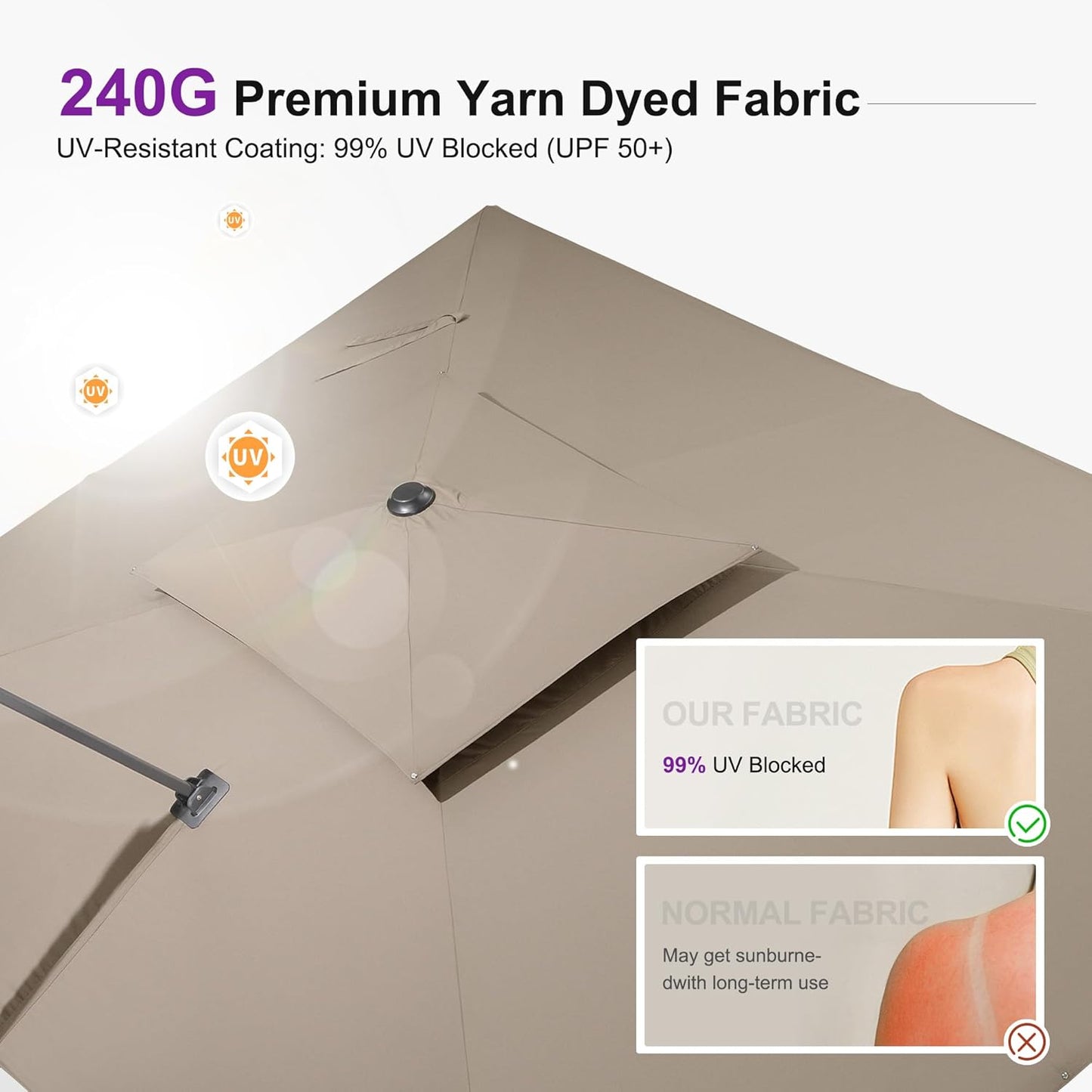 PURPLE LEAF 10' X 13' Cantilever Outdoor Umbrellas Large Patio Umbrella Hanging Double Top Rectangle Offset Umbrella with 360°Rotation Tilting Umbrella Outdoor Patio Taupe