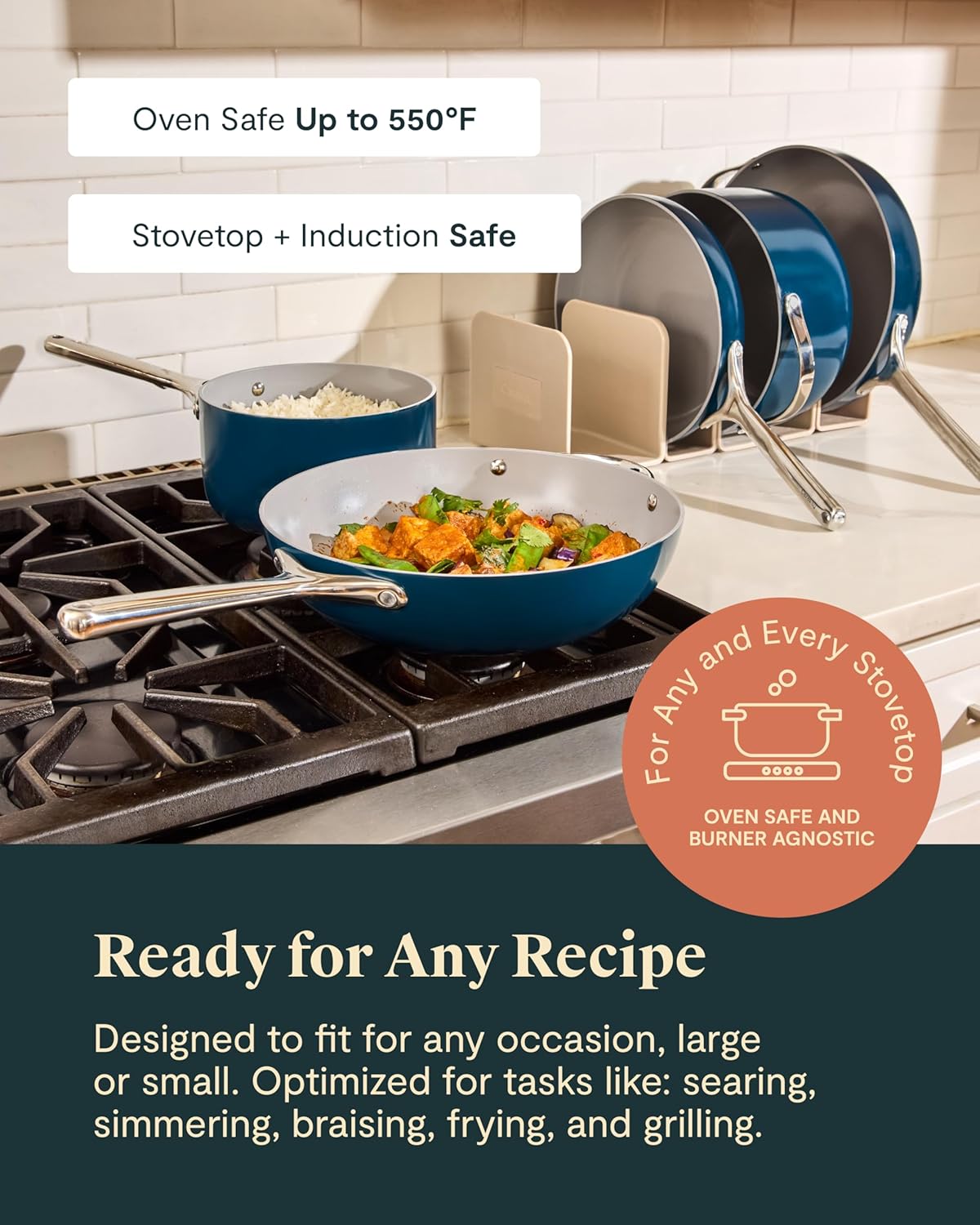 Caraway 31-Piece Ceramic Cookware Bundle - Fry Pans, Saucepans, Sauté Pan, Dutch Oven, Petite Cooker, Stir Fry, Rondeau, Stock Pot, Grill & Griddle Pans, Roasting Pan, Racks, Organizers - Perracotta