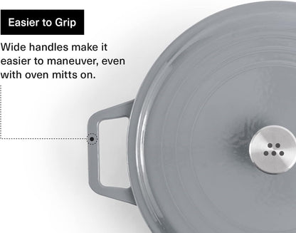 Misen 5.5 QT Braiser – Enameled Cast Iron Pan for Searing, Braising & Slow Cooking – No-Chip Enamel Coating – Extra-Wide Handles – Superior Heat Retention & Even Cooking - Gray